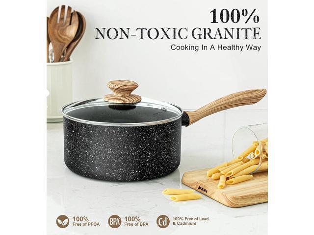 MICHELANGELO Saucepan Set, Nonstick Sauce Pans with Granite Coatings, Stone Sauce Pan with Lids, Nonstick Pot Sets, Sauce Pots 3 Piece, 1Qt & 2Qt &...