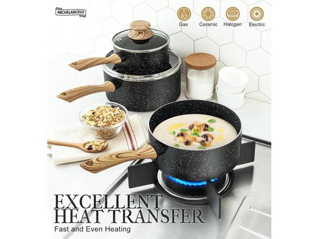 MICHELANGELO Saucepan Set, Nonstick Sauce Pans with Granite Coatings, Stone Sauce Pan with Lids, Nonstick Pot Sets, Sauce Pots 3 Piece, 1Qt & 2Qt &...