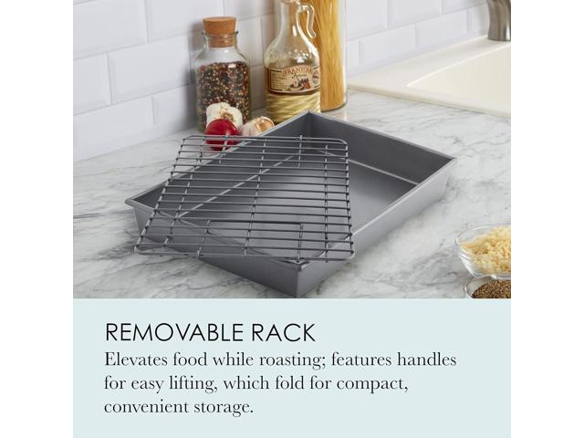 Chicago Metallic Pro Non-Stick Roast and Broil Baking Pan with Rack, 13-Inch-by-9-Inch, Dark Gray
