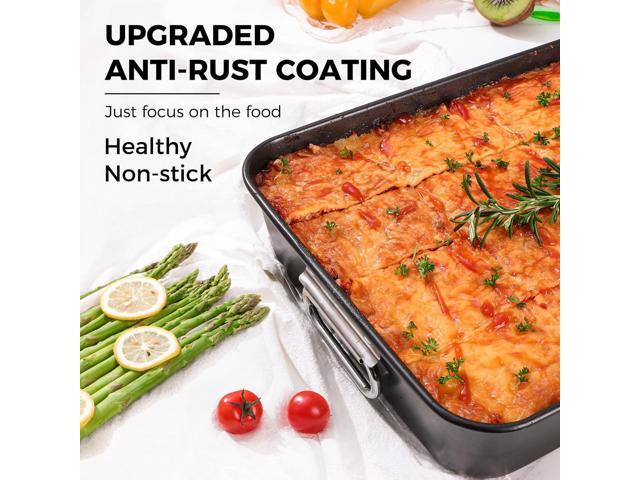 HONGBAKE Lasagna Pan 3 Inch Deep, 15x10' Baking Pan for Oven, Nonstick Cake Baking Dish for Brownie, Roasting Pans with Stainless Steel Handles,...