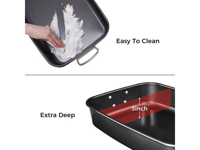 HONGBAKE Lasagna Pan 3 Inch Deep, 15x10' Baking Pan for Oven, Nonstick Cake Baking Dish for Brownie, Roasting Pans with Stainless Steel Handles,...