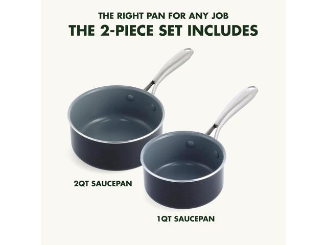 GreenPan Swift Healthy Ceramic Nonstick, 1QT and 2QT Saucepan Set, Stainless Steel Handle, PFAS-Free, Dishwasher Safe, Oven Safe, Black