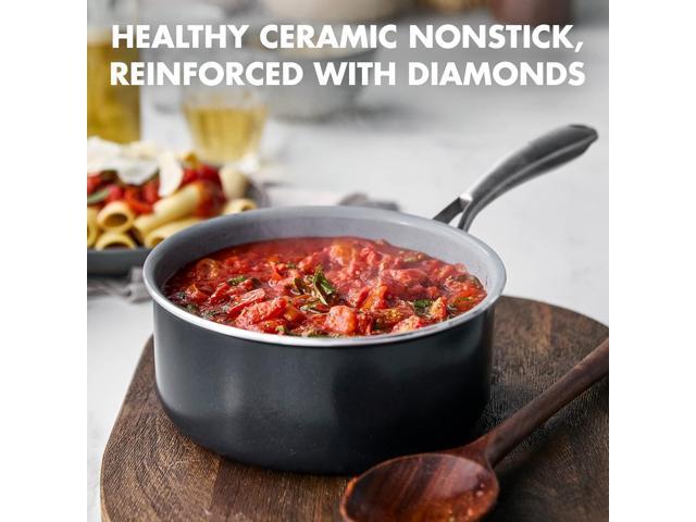 GreenPan Swift Healthy Ceramic Nonstick, 1QT and 2QT Saucepan Set, Stainless Steel Handle, PFAS-Free, Dishwasher Safe, Oven Safe, Black