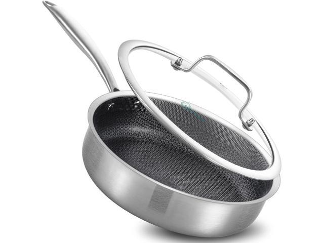 LOLYKITCH 10 Inch Hybrid Stainless Steel Non-Stick Sauté Pan,Skillet,Induction Deep Frying Pan,Dishwasher and Oven Safe,Riveted Handle.