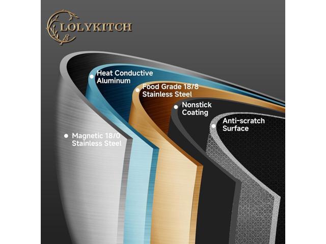 LOLYKITCH 10 Inch Hybrid Stainless Steel Non-Stick Sauté Pan,Skillet,Induction Deep Frying Pan,Dishwasher and Oven Safe,Riveted Handle.