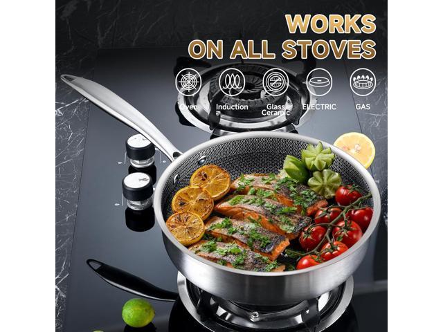 LOLYKITCH 10 Inch Hybrid Stainless Steel Non-Stick Sauté Pan,Skillet,Induction Deep Frying Pan,Dishwasher and Oven Safe,Riveted Handle.
