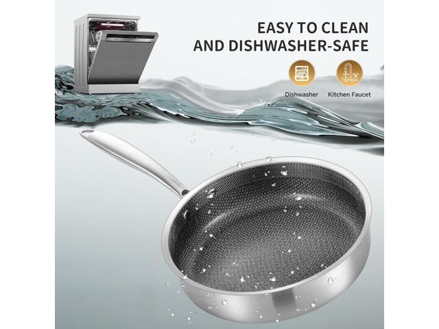 LOLYKITCH 10 Inch Hybrid Stainless Steel Non-Stick Sauté Pan,Skillet,Induction Deep Frying Pan,Dishwasher and Oven Safe,Riveted Handle.