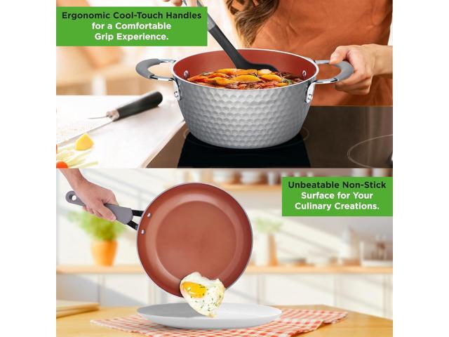 NutriChef 11 Pc Nonstick Cookware - PTFE/PFOA/PFOS Free Kitchenware Pots & Pans Set with Saucepan, Frying Pans, Cooking Pots, Lids, Utensils, Gray