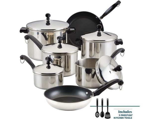 Farberware Classic Stainless Steel Cookware Pots and Pans Set, 15-Piece,50049,Silver