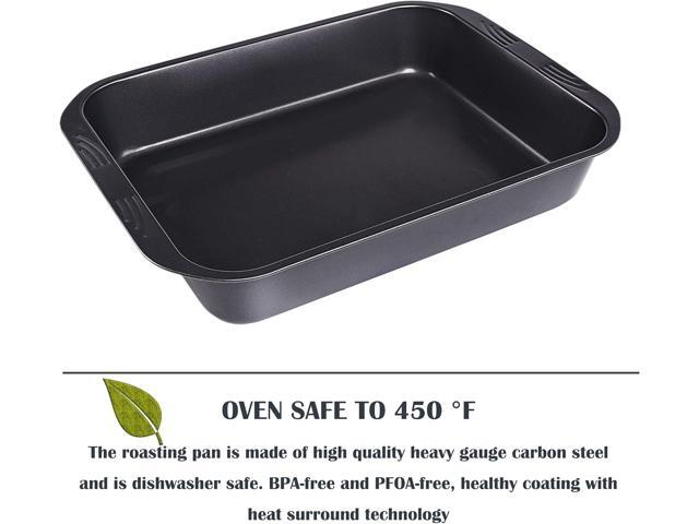 kitCom Bakeware Nonstick Roaster, Nonstick Roasting Pan with Rack, Great For Roast Chicken, Roasts And Turkeys - 15 Inch x 11 Inch (5.8 QT), Gray