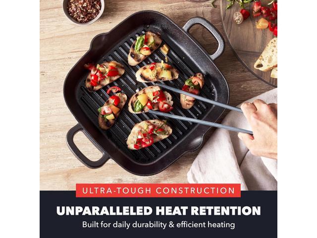 GreenPan x Bobby Flay Cast Iron Pre-Seasoned 11 Square Grill Pan, Helper Handles, Professional Grade Heavy Duty, Induction Suitable, Versatile...