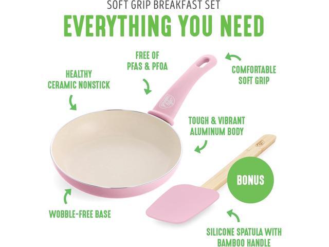 GreenLife Soft Grip 8 Frypan Skillet and Spatula Breakfast Cookware Set, PFAS-Free Ceramic Nonstick, Silicon Spatula with Bamboo Handle, Egg...
