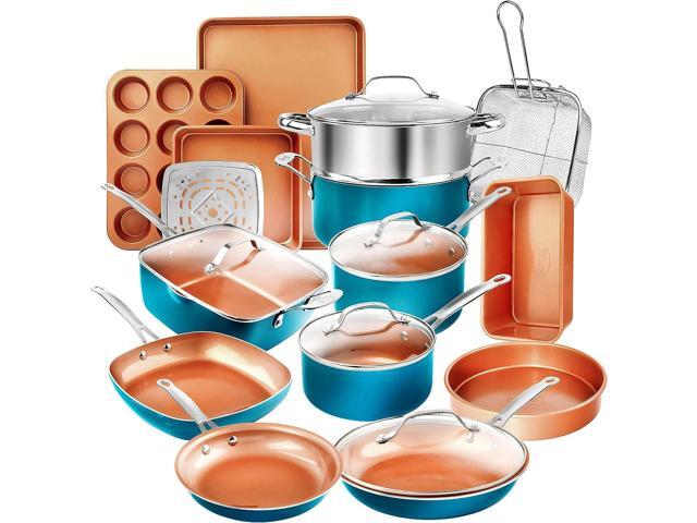 Gotham Steel 20 Piece Copper Pots and Pans Set Nonstick Cookware Set + Complete Ceramic Bakeware Set for Kitchen with Long Lasting Non Stick,...