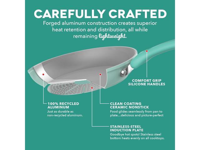DASH Dream Green Ceramic Frying Pan Set of 2, 9.5' & 11' Fry Pans, Aqua Green - Recycled Aluminum and Ceramic, Nonstick Cookware Set, Oven Safe and...