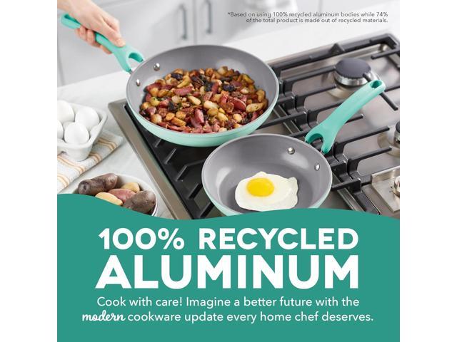 DASH Dream Green Ceramic Frying Pan Set of 2, 9.5' & 11' Fry Pans, Aqua Green - Recycled Aluminum and Ceramic, Nonstick Cookware Set, Oven Safe and...