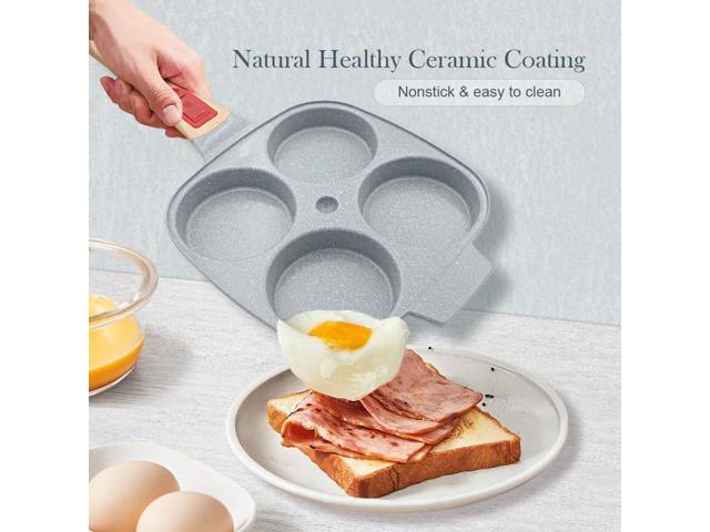 Ceramic Egg Frying Pan, Nonstick 4 Cup Fried Egg Pan with Detachable Handle, Omelette Pan Induction Compatible - Blue