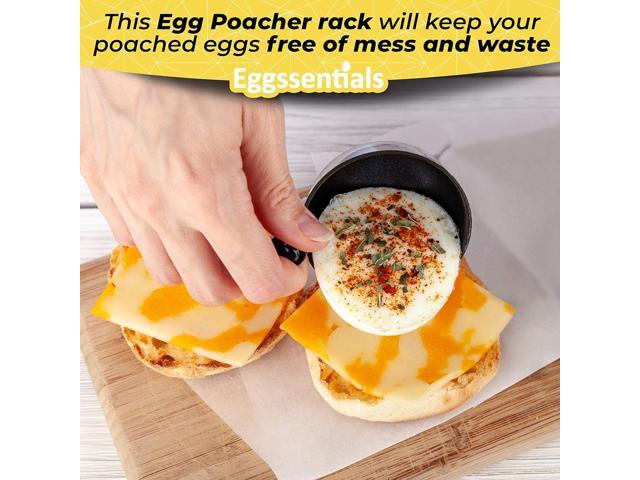 Eggssentials Egg Poacher Insert Stainless Steel Poached Egg Cooker Eggs Poaching Cup PFOA Free Egg Poachers Nonstick, 7.25' Rack Compatible with...