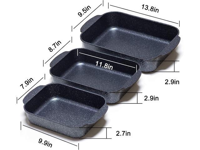 S·KITCHN Set of 3 Nonstick Roasting Pan Baking Dishes for Lasagna, Casserole and Bread Baking Pan, Large & Deep Lasagna Pan with Handles