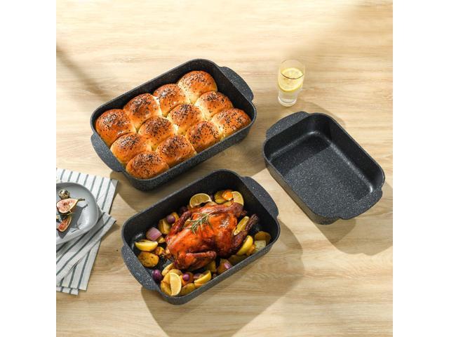 S·KITCHN Set of 3 Nonstick Roasting Pan Baking Dishes for Lasagna, Casserole and Bread Baking Pan, Large & Deep Lasagna Pan with Handles