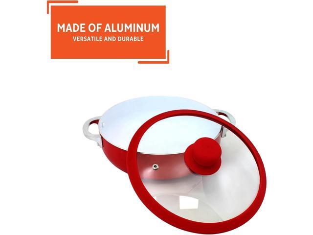 IMUSA USA 3.2Qt Red Ceramic Nonstick Caldero (Dutch Oven) with Silicone Rim & Glass Lid