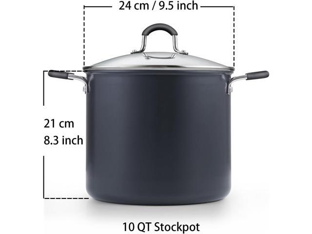 Cook N Home Nonstick Stockpot Soup pot with Lid Professional Hard Anodized 10 Quart, Oven safe - Stay Cool Handles, Black