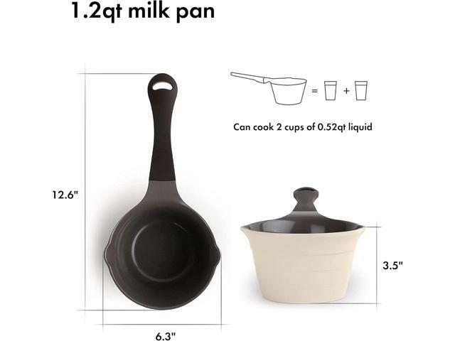 Neoflam 1qt Saucepan Butter Warmer Milk Boiling Melting Pot, Ecolon Healthy Ceramic Nonstick Coating PFOA-free, 2 Pour Spouts, Dishwasher Safe, Ivory
