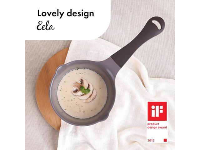 Neoflam 1qt Saucepan Butter Warmer Milk Boiling Melting Pot, Ecolon Healthy Ceramic Nonstick Coating PFOA-free, 2 Pour Spouts, Dishwasher Safe, Ivory