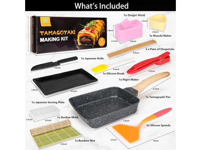 FUNGYAND Tamagoyaki Pan Set, 12-in-1 Japanese Omelette Pan with Spatula, Bamboo Mat, Knife, and Sushi Accessories - 5x7 Inches Deluxe Cookware