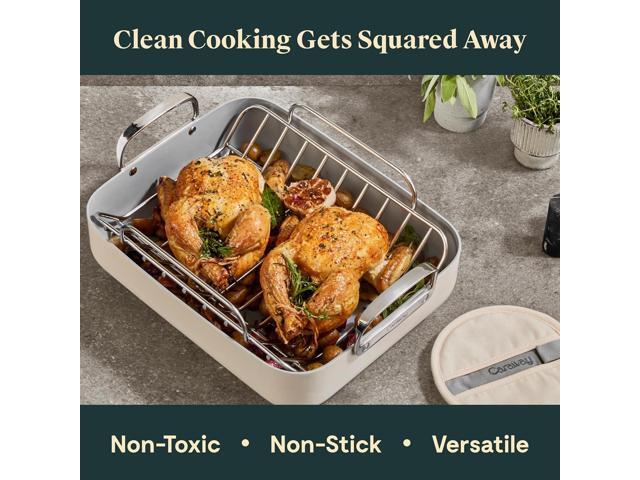 Caraway Roasting Pan - 16x13 Roasting Pan with Rack - Non-Stick Ceramic Coated - Non Toxic, PTFE & PFOA Free - Oven Safe & Compatible with All...