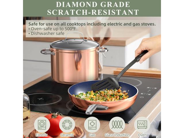 Nuwave Healthy Duralon Blue Ceramic Nonstick Cookware Set, Diamond Infused Scratch-Resistant, PFAS Free, Dishwasher & Oven Safe, Induction Ready &...