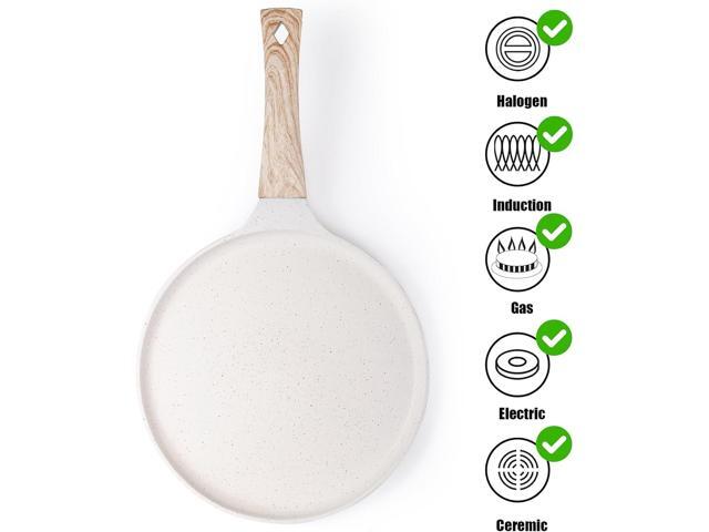 Hiceeden Nonstick Crepe Pan with Spreader, 10-Inch Tortilla Pan with Detachable Handle, Ceramic Coating Pancake Griddle Pan Dosa Tawa Pan, for All...