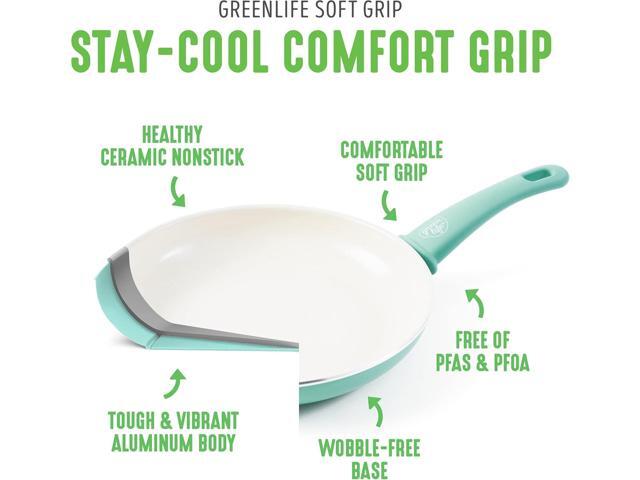 GreenLife 11 Healthy Ceramic Nonstick Grill Pan with 2 Handles and Lid, PFAS-Free, Rivetless Interior, Grill Ridges, Dishwasher Safe, Oven Safe,...