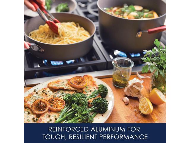 Rachael Ray - 87630 Rachael Ray Cucina Hard Anodized Nonstick Cookware Pots and Pans Set, 12 Piece, Gray with Red Handles