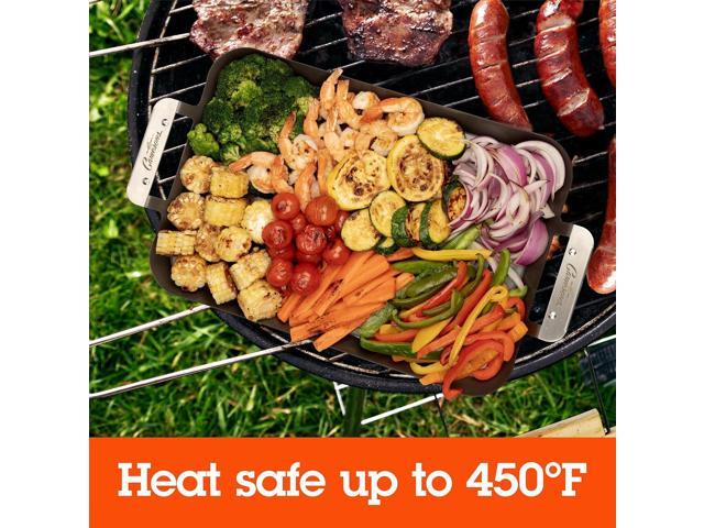 Camerons BBQ Grill Topper Grilling Pans (Set of 2)- Non-Stick Barbecue Trays w Stainless Steel Handles - Indoor Outdoor use for Barbecue & Smoked...