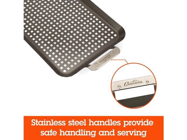 Camerons BBQ Grill Topper Grilling Pans (Set of 2)- Non-Stick Barbecue Trays w Stainless Steel Handles - Indoor Outdoor use for Barbecue & Smoked...