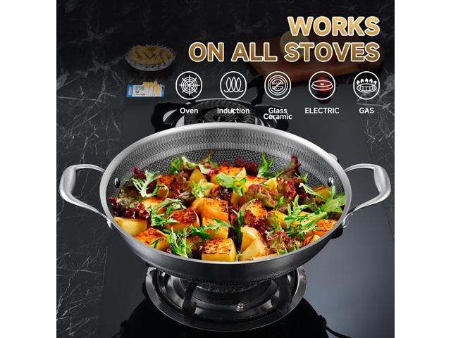 LOLYKITCH 12 Inch New Hybrid Tri-Ply Stainless Steel Wok Pan with Lid,Ceramic Nonstick Coating Stir Frying Pan,Induction Cooking Pan,Dishwasher and...