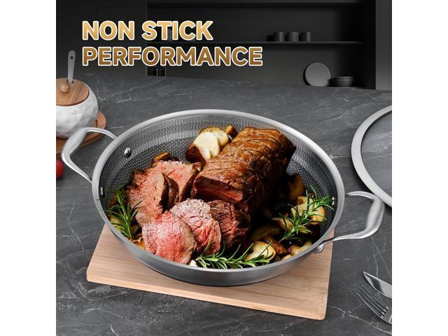 LOLYKITCH 12 Inch New Hybrid Tri-Ply Stainless Steel Wok Pan with Lid,Ceramic Nonstick Coating Stir Frying Pan,Induction Cooking Pan,Dishwasher and...