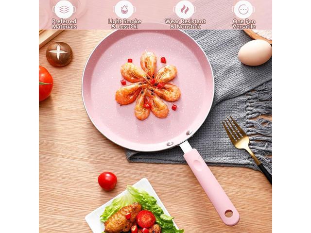 JUSTUP Nonstick Frying Pan Set3 Piece Pots and Pans Set NonstickPink Kitchen Cookware Sets with Non Stick Pan Coating,10 Inch,8 Inch and 6 Inch Non...