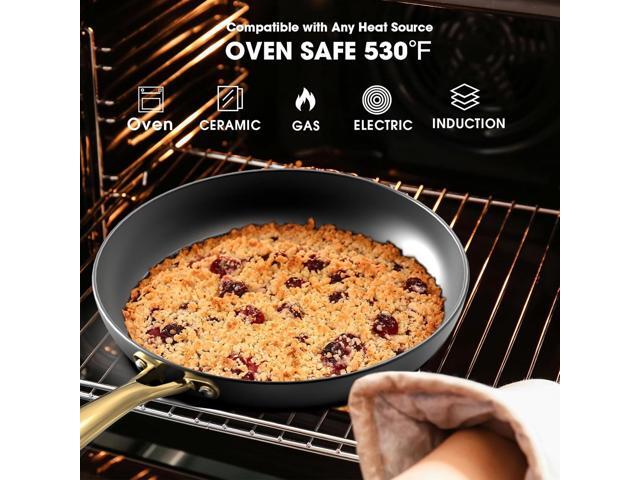 Non Stick Frying Pans, 10 Inch Frying Pan with Gold Stay Cool Handle, Honeycomb Cast Iron Skillet, Easy to Clean Nonstick Frying Pan, Free of PFOA...