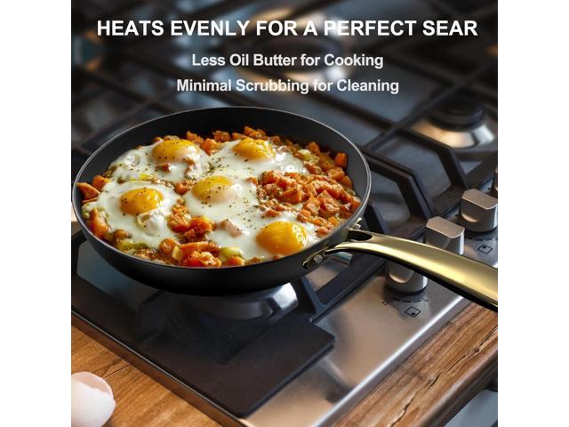 Non Stick Frying Pans, 10 Inch Frying Pan with Gold Stay Cool Handle, Honeycomb Cast Iron Skillet, Easy to Clean Nonstick Frying Pan, Free of PFOA...
