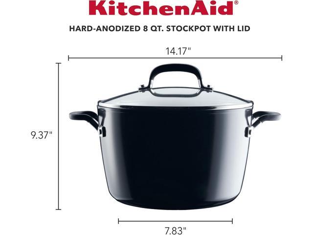 KitchenAid Hard Anodized Nonstick Stockpot with Lid, 8 Quart, Onyx Black