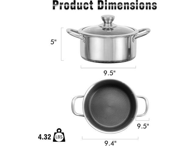AuFranc Hybrid Nonstick 6 Quart Stainless Steel Stockpot with Glass Lid, Induction Stock Pot with Honeycomb Carving, Non-stick Soup Pot Compatible...