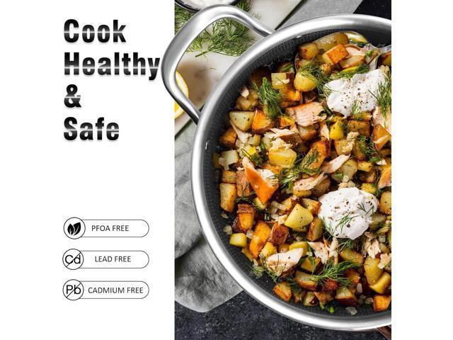 AuFranc Hybrid Nonstick 6 Quart Stainless Steel Stockpot with Glass Lid, Induction Stock Pot with Honeycomb Carving, Non-stick Soup Pot Compatible...