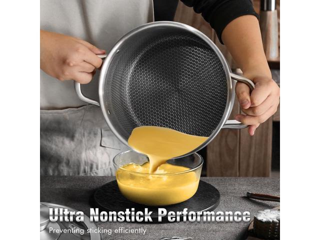 AuFranc Hybrid Nonstick 6 Quart Stainless Steel Stockpot with Glass Lid, Induction Stock Pot with Honeycomb Carving, Non-stick Soup Pot Compatible...