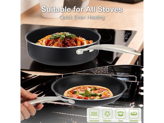 Induction Pots and Pans Set, 5 Pcs Non Stick Cookware Set with Stainless Steel Handle, Non Toxic Kitchen Cookware Sets For Oven & Dishwasher...