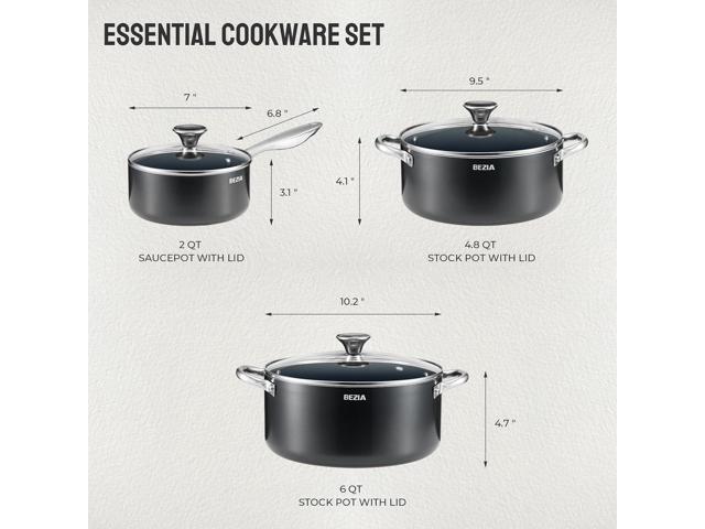 Induction Cookware Set 6-Piece, Stackable Kitchen Cooking Pots Set, 6qt 4.8qt & 2qt Pots with Lids, Dishwasher Safe & Oven Safe, Compatible with...