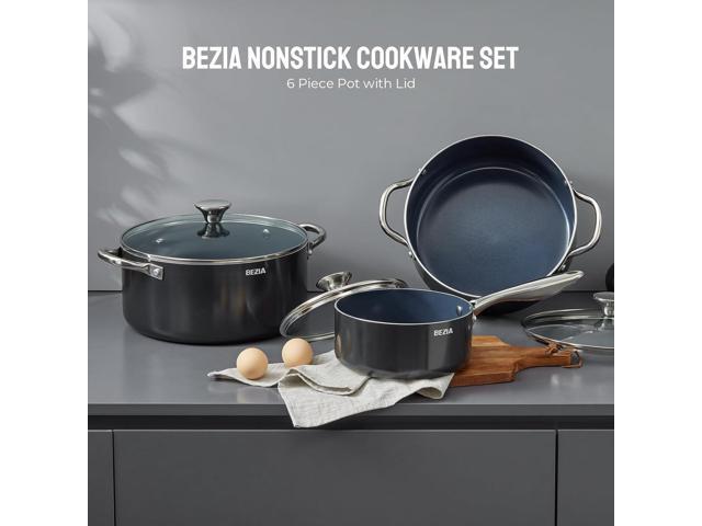 Induction Cookware Set 6-Piece, Stackable Kitchen Cooking Pots Set, 6qt 4.8qt & 2qt Pots with Lids, Dishwasher Safe & Oven Safe, Compatible with...
