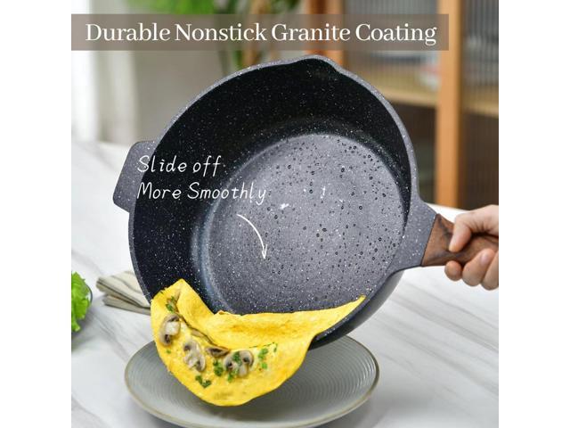 Deep Frying Pan Nonstick with Lid and Spatula, 12 inch / 5.5 Quart Non Stick Granite Stir-Fry Chef Pan Skillet with Scrub Sponge, PFOA Free Flat...