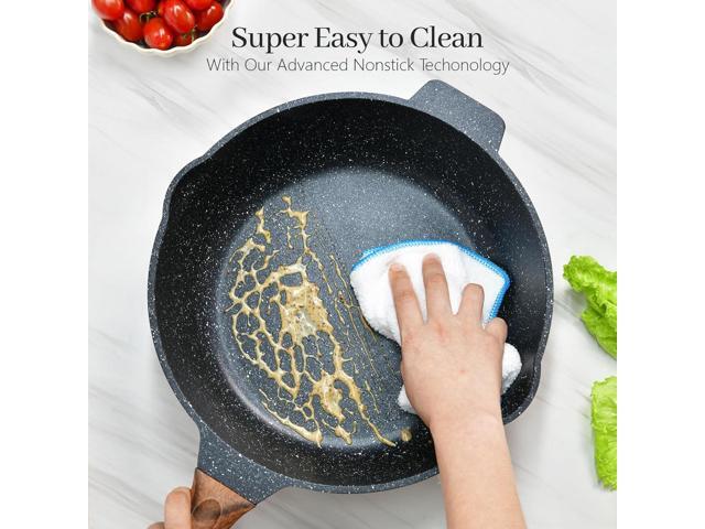 Deep Frying Pan Nonstick with Lid and Spatula, 12 inch / 5.5 Quart Non Stick Granite Stir-Fry Chef Pan Skillet with Scrub Sponge, PFOA Free Flat...