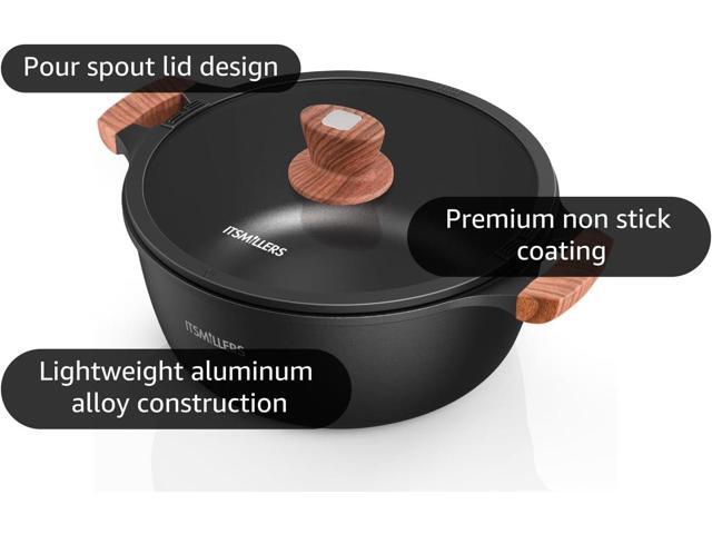 Nonstick Stock Pot,6.5 Qt Elegant Aluminum Ceramic Casserole with Pour Spout Lid, Induction Bottom